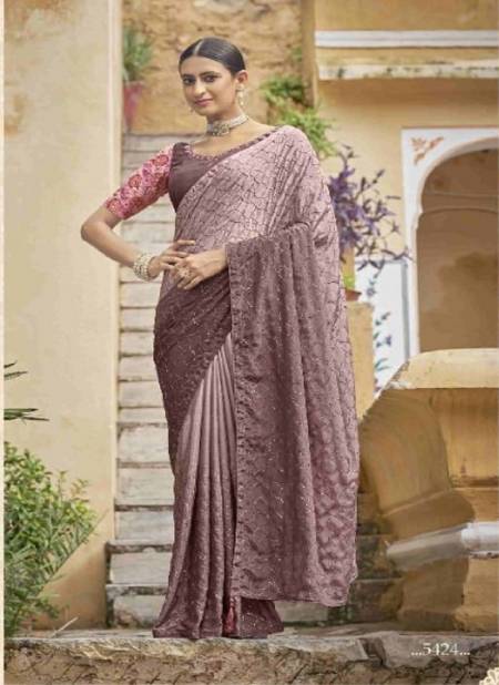 Dusty Pink Padding Colour Cocktail Vol 3 Shubhkala New Latest Designer Ethnic Wear Chinon Saree Collection 5424